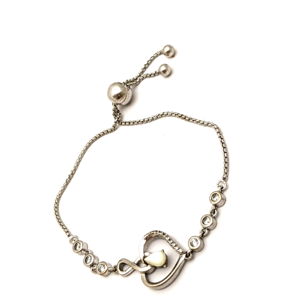 925 Sterling Silver Heart Slide Bead Clasp Bracelet